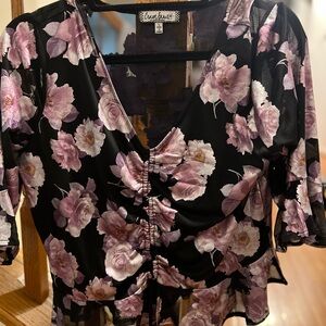 Crave Fame Black Top with Pink Floral Print